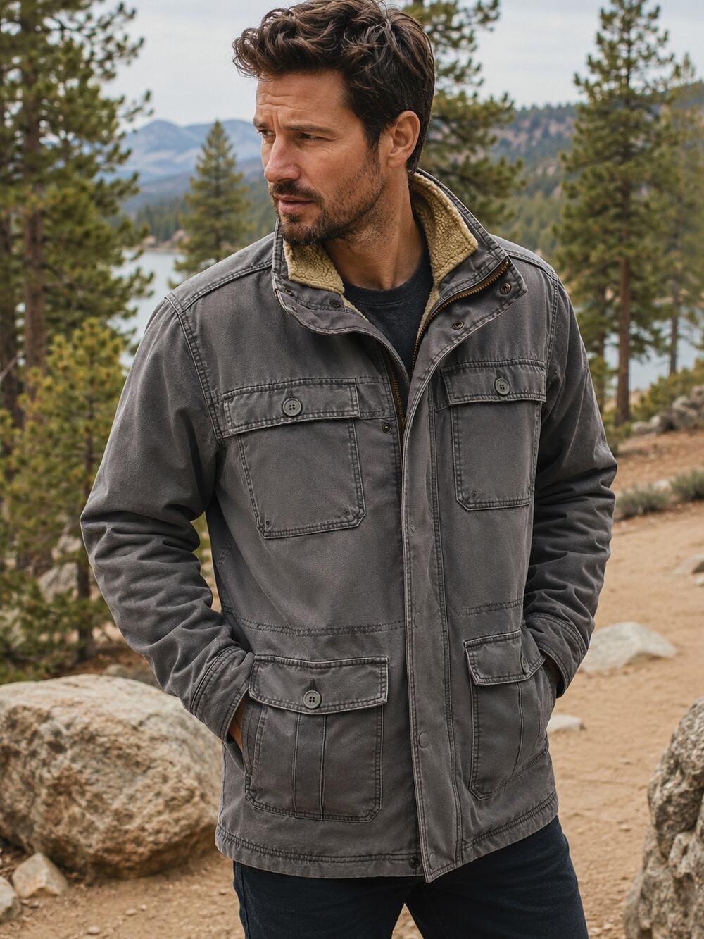 L.L.Bean Men's L Tall Sherpa Field Coat Utility Workwear Outdoor Gorpcore Gray